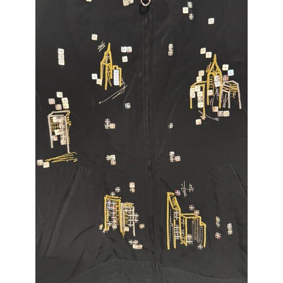 vintage Murali Embellished Zip-Up Jacket Womens PL Black Polyester Embroidery & - Picture 2 of 4